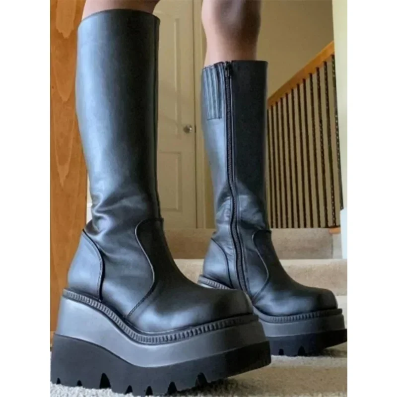 女性用ハイジッパーニーブーツ,コンバットヒール,プラットフォ - Women'S Shoes Neuropathy のレビューと価格
