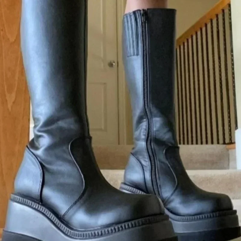 女性用ハイジッパーニーブーツ,コンバットヒール,プラットフォ - Women'S Shoes Neuropathy のレビューと価格