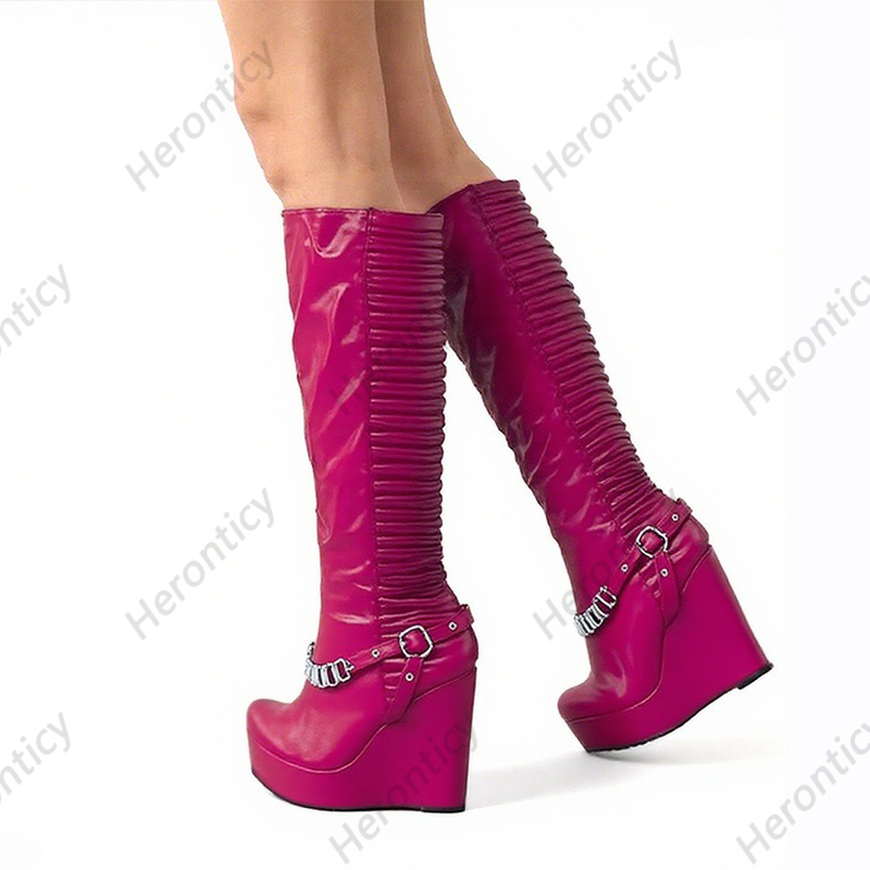 Heronticy 手作り女性冬ニーブーツウェッジヒールラウ - Zip Up Boots Short のレビューと価格