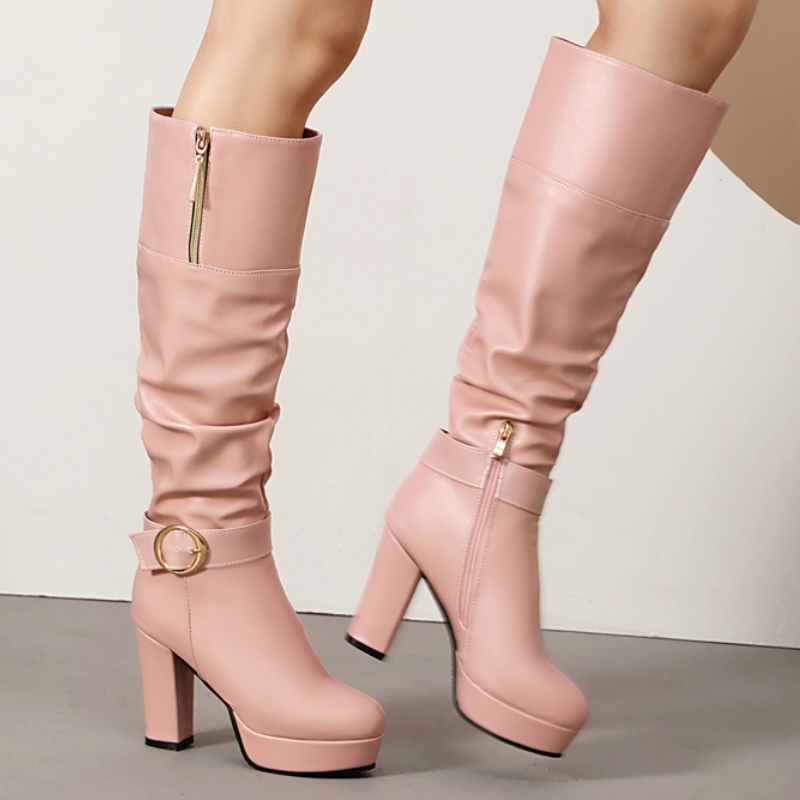 ピンクのニーハイブーツ レディース プラットフォーム 202 - Zip Up Boots Short のレビューと価格