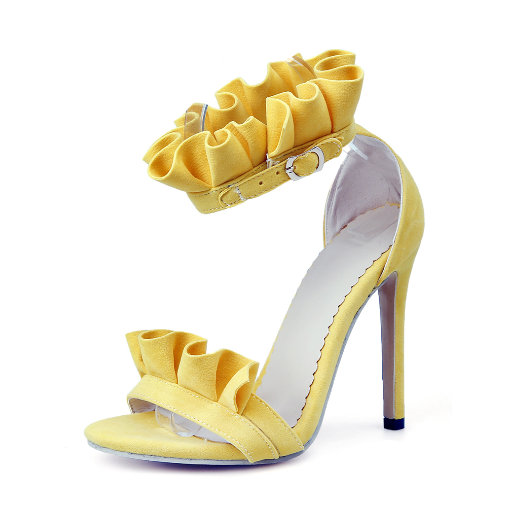 夏の新作ピンクファッション、黒のレディースサンダル、フリル付 - Women'S Shoes In Size 12 のレビューと価格