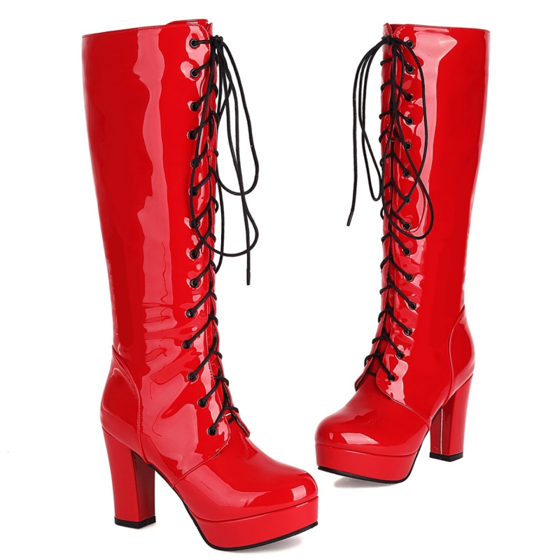 女性用ニーハイプラットフォームブーツ,ハイヒール,レースアッ - Zip Up Boots Short のレビューと価格