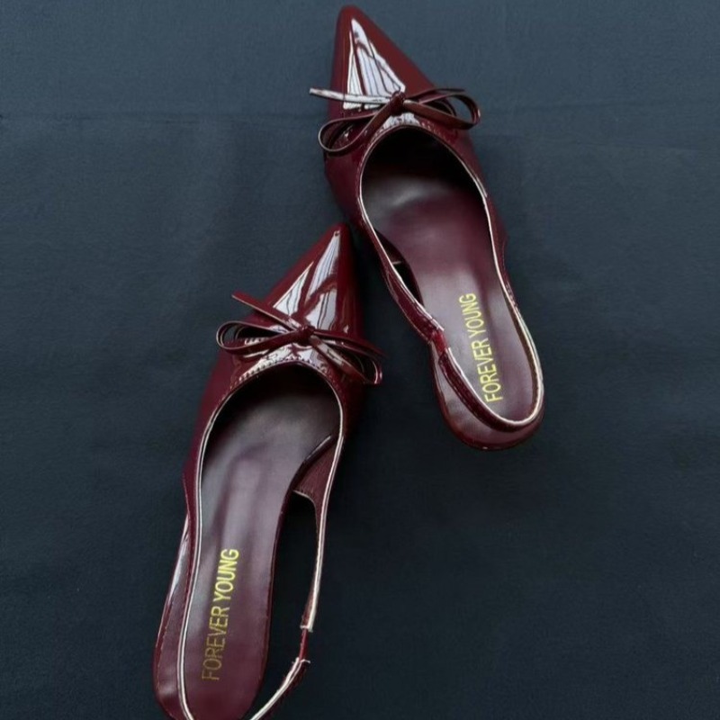 女性ポインテッドトゥサンダルスリングバックヒールボウディテー - Pointed Toe Flat のレビューと価格