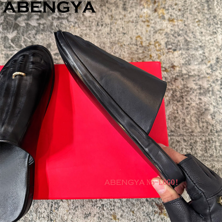 黒の本革巻きつま先ローファースリッパ女性用太った体型向けカジ - Women'S Shoes Loafers Black のレビューと価格