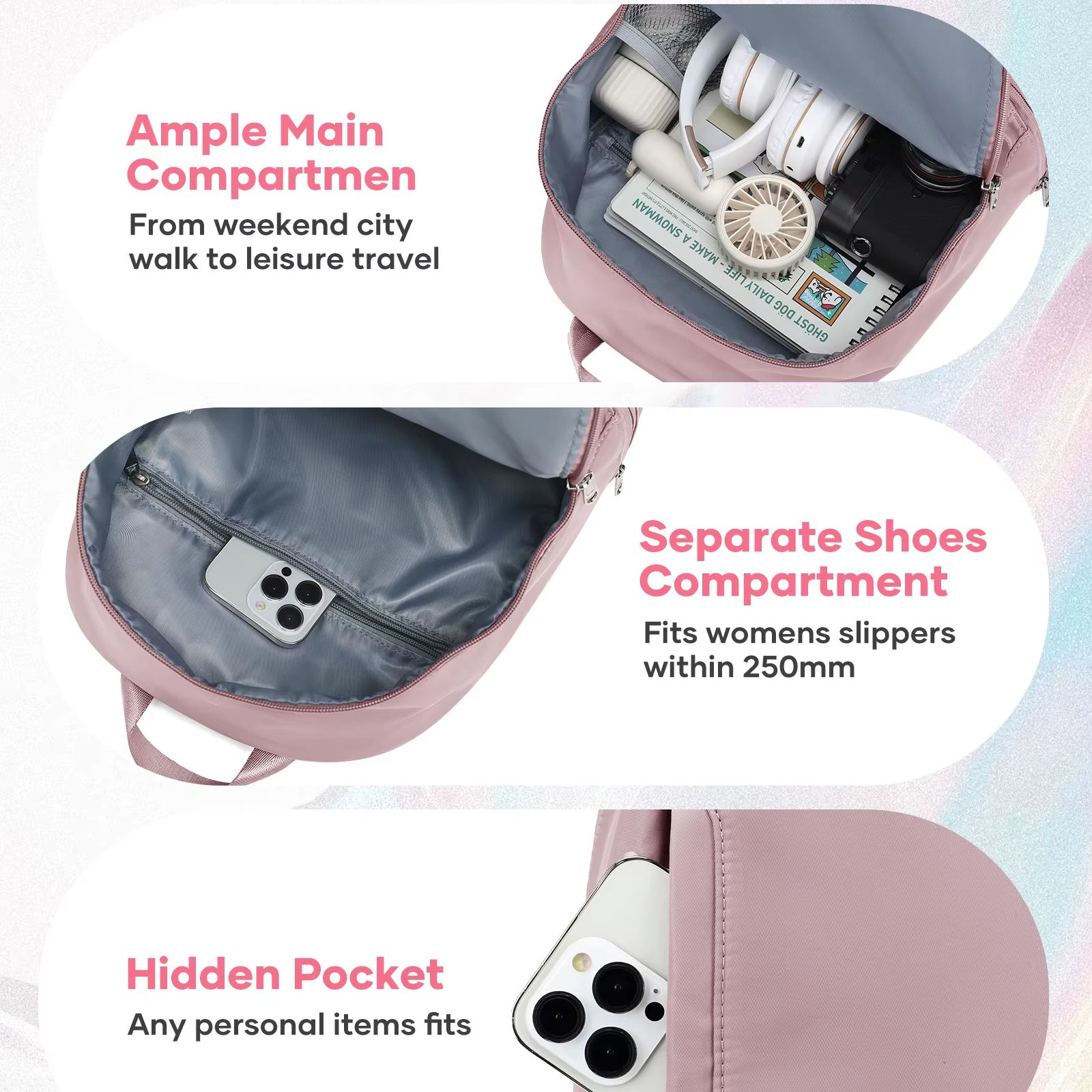 女性用バッグ、靴用コンパートメント付き小型スポーツバックパッ - Women Shoes Zipper のレビューと価格