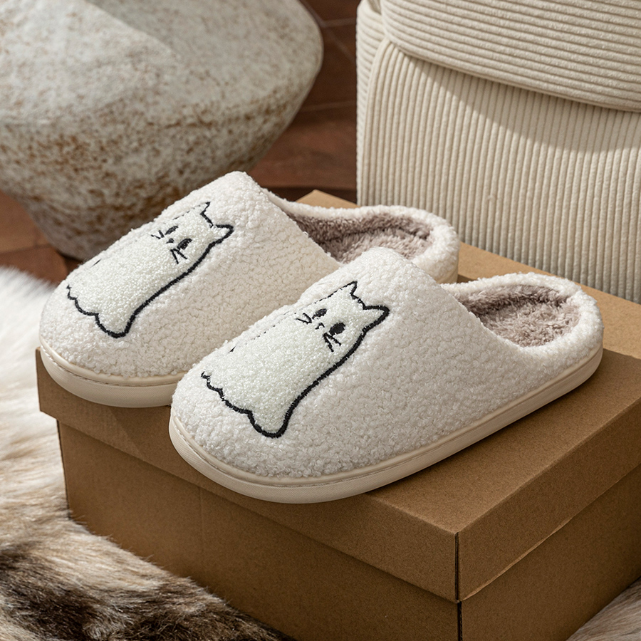 ファッションキュートライン猫絶妙な女性のスリッパ刺繍冬屋内暖 - Women'S Shoes For Fall のレビューと価格