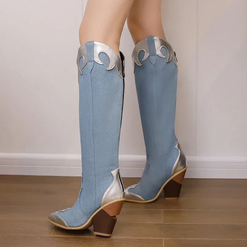 女性用膝丈カウボーイブーツ,先のとがったつま先,ロング,ウェ - Zip Up Boots Short のレビューと価格