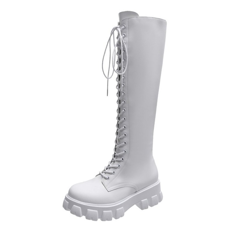 女性用ニーハイブーツ、レースアップコンバットブーツ、プラット - Women'S Shoes For Fall のレビューと価格
