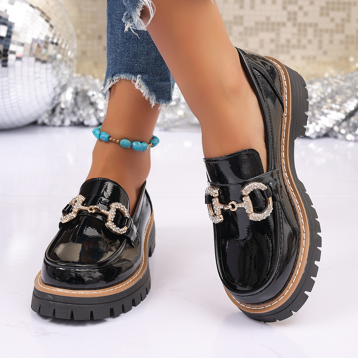 レトロチェーンローヒールパンプス レディースファッション ブ - Women'S Shoes Loafers Black のレビューと価格